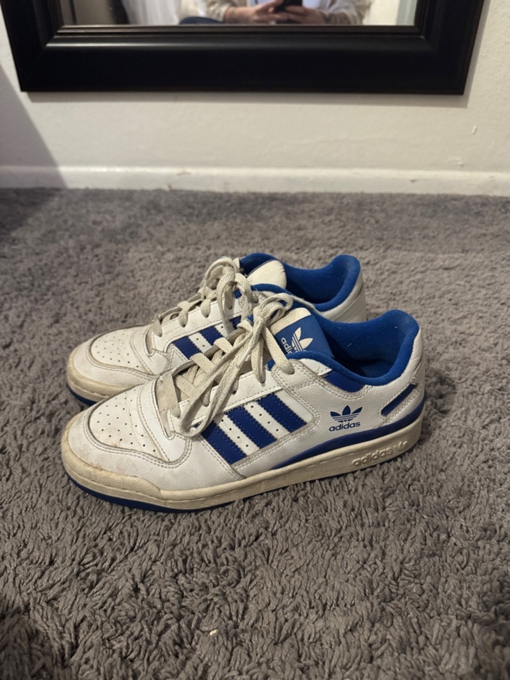 adidas White and Blue Court-Style Sneakers